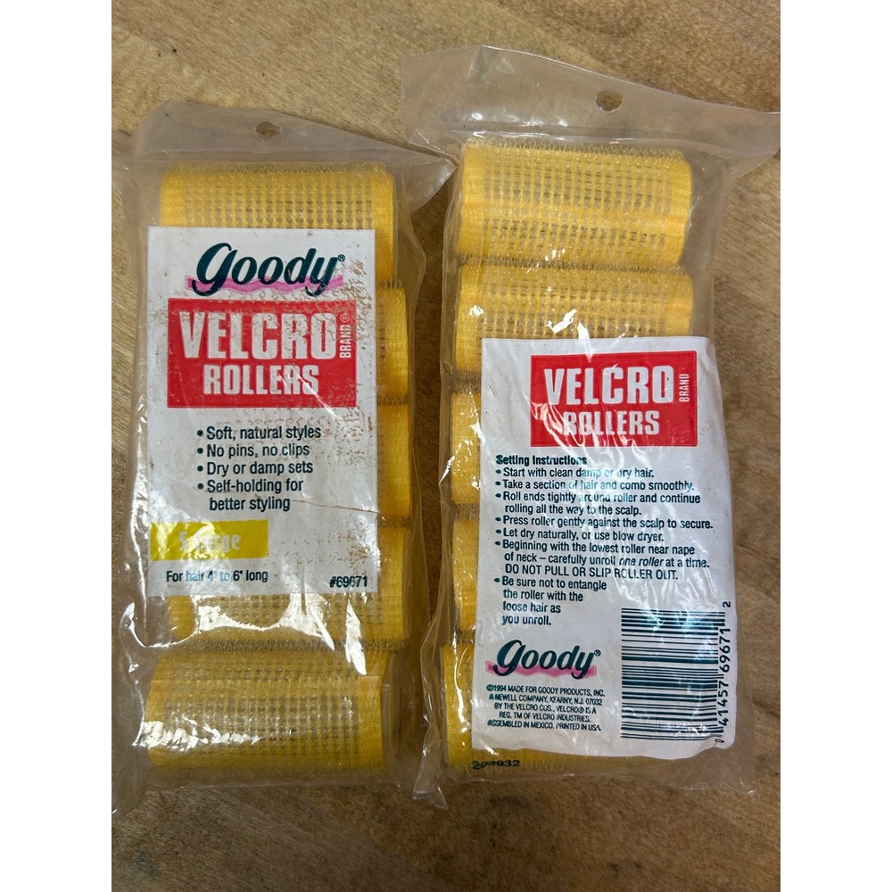 Goody Hair Rollers Women Large Yellow Velcro Rollers Vintage 1994 Lot of 2 NEW
